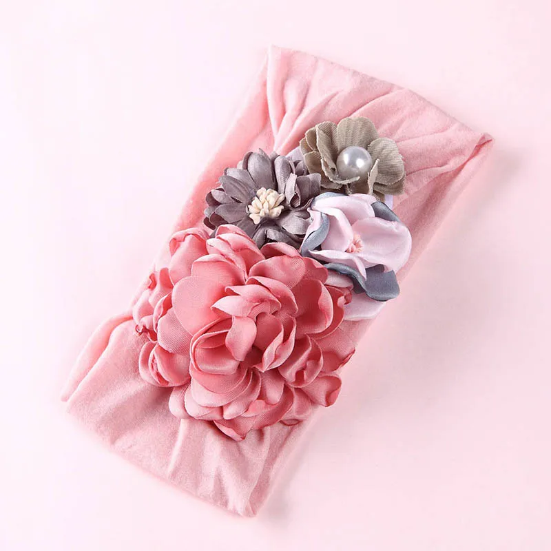 style 5 Прекрасная Цветочная повязка на голову для новорожденного тюрбан из мягкого нейлона и шифона со вставками в полоску, Детские Женские ленты для волос Эластичные Детская повязка на голову с жемчугом Головные уборы Детские украшения для волос - Цвет: style 5