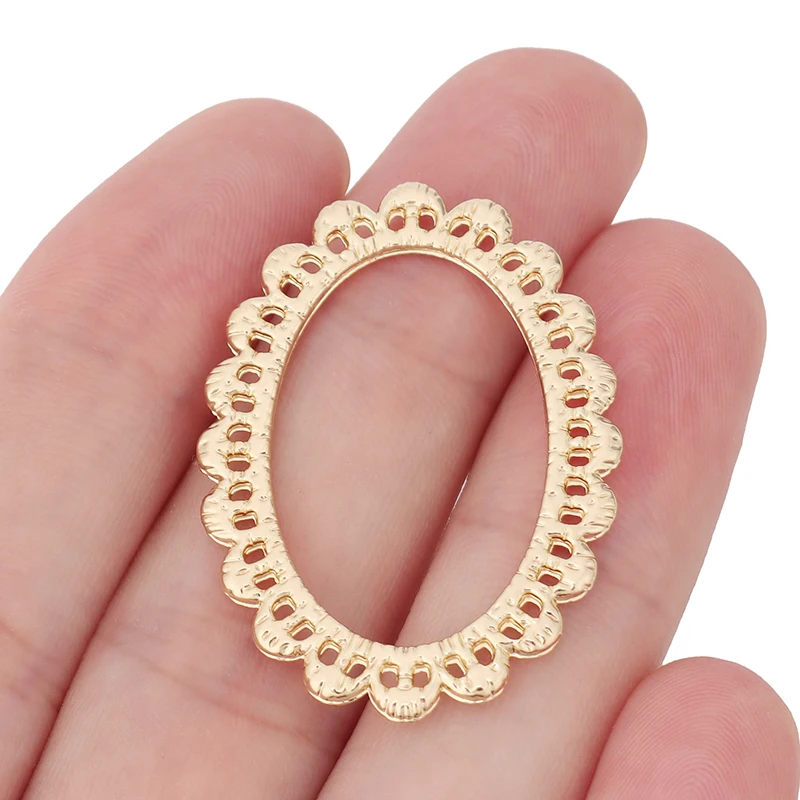 

20 x Gold Tone Large Hollow Open Flower Oval Charms Pendants 2 Sided for DIY Jewelry Making Accessories 38x28mm