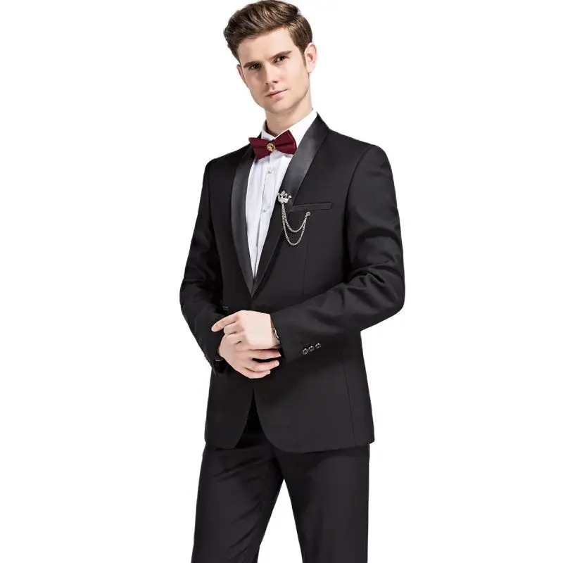 Black Tuxedo Men Autumn New 2-Piece Set Wedding Party Male Suit Blaze Jacket and Pants 4XL | Мужская одежда