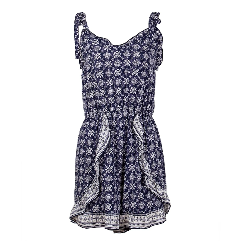 

Women's Suspender One-Piece Shorts Leisure Holiday Style Printed Lace-Up Jumpsuit