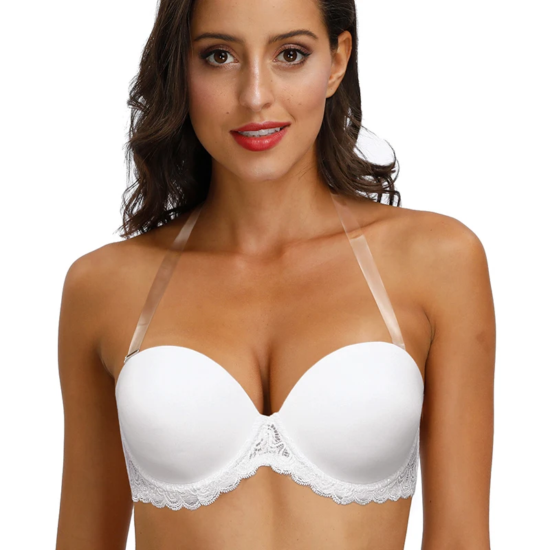 New Sexy Wedding Silicon Bras Women Halter Strapless Lace Floral Everyday Anti-slip Bra 32 34 36 38 40 42 44 46 B C DD DDD E F G