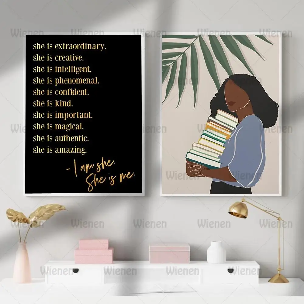 

Black Excellence Golden Quotes Canvas Painting Wall Art Print African Woman Painting Decorative Picture Home Living Room Decor