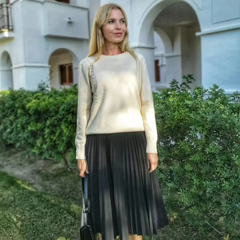 GIGOGOU вязаный женский свитер большого размера с круглым вырезом и пуговицами