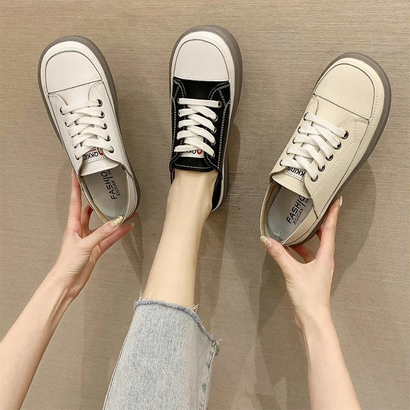 

Black White Soft PU Leather Casual Flat Shoes Women 2021 Spring Summer Fashion Transparent Designer Sneakers Ladies Flats