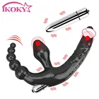 Без бретелек фаллоимитатор вибратор с двойными головками Анальная пробка вибратор анальные шарики массажер простаты для женщин пара лесбиянок