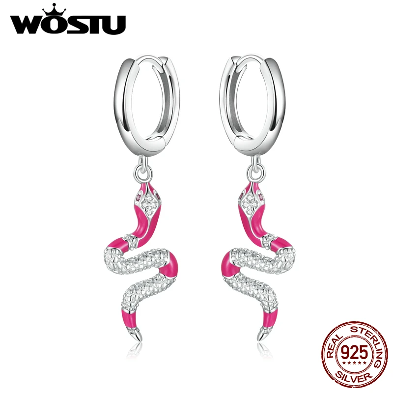 

Wostu Silver Earring 925 Women Snake Ear Buckles Zircon Small Earrings for Women Female Girl Jewelry For Wedding Party Gift