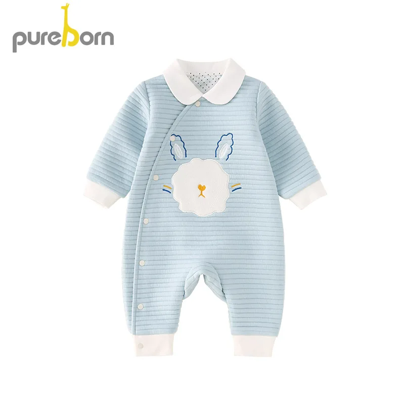 Blue Pureborn/детская одежда; Детский комбинезон; хлопковая одежда для новорожденных; комбинезон; Детский костюм для девочек и мальчиков с героями мультфильмов; один предмет - Цвет: Blue