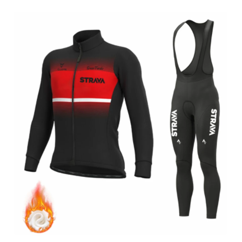 

STRAVA Winter cycling clothing Team 2021 cycling jersey set Thermal Fleece Long Sleeve Sportswear Racing Pro Jersey Suit for Men