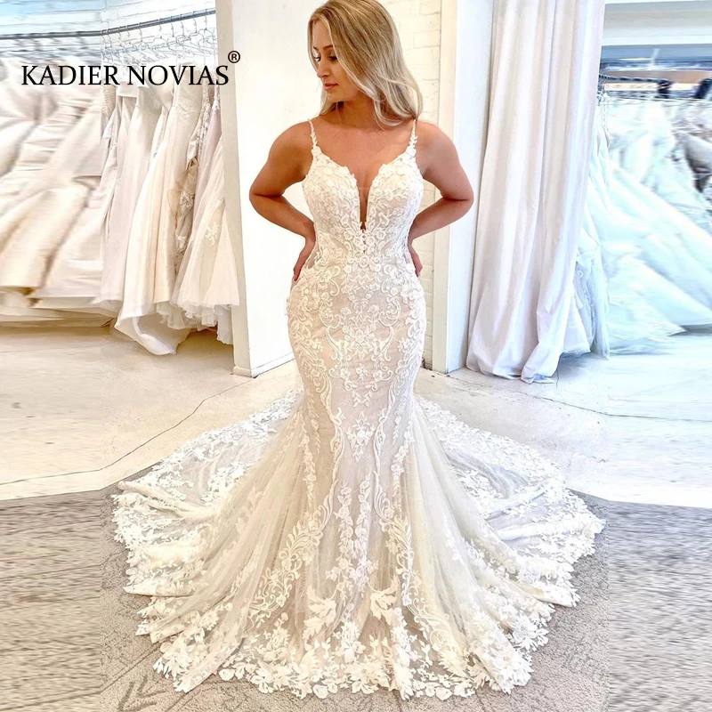 

Long Sexy Ivory Mermaid Lace Wedding Gowns 2020 with Straps Abiti Da Cerimonia
