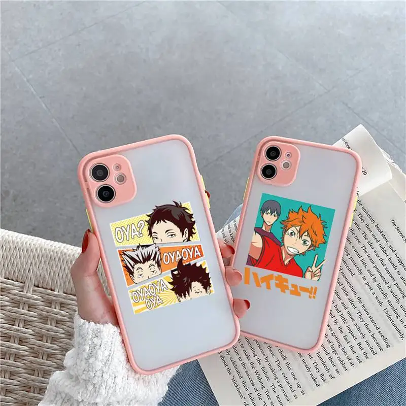 

Haikyuu Hinata attacks Anime Phone Case Pink matte transparent For iPhone 7 8 x xs xr 11 12 pro plus max mini Clear Funda