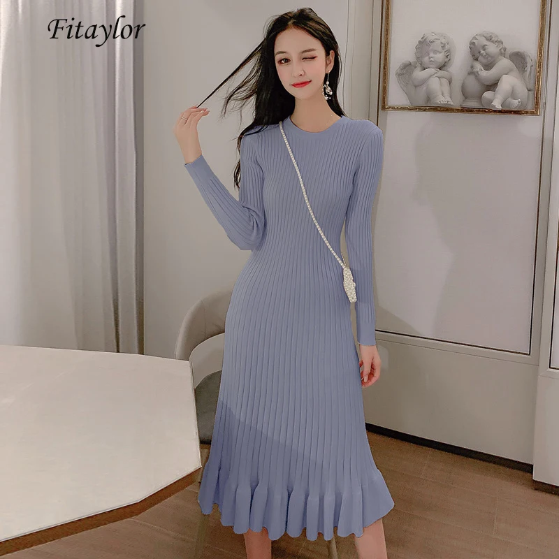 Fitaylor новое зимнее женское трикотажное платье свитер офисное дамское облегающее