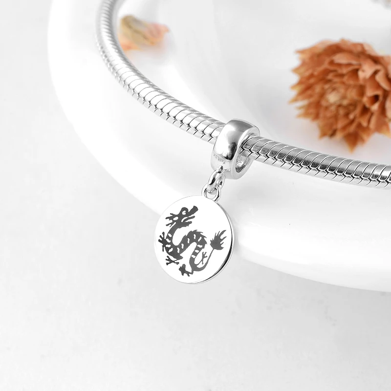 Мода 925 Серебро 12 зодиака Святого дракона Сделай Сам круглые Изящные Подвески
