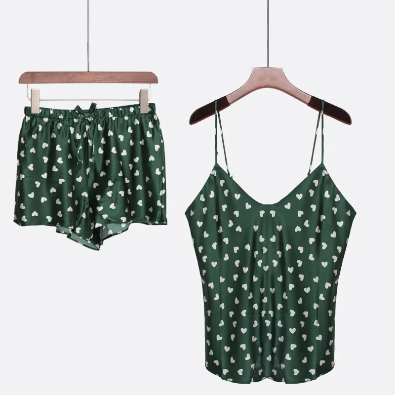 

Printed Green Sleepwear Women 100% Slik Pajamas Suit Long Sleeve Turn-down Collar 2PCS Sleep Set Loose Spring New Home Clothing