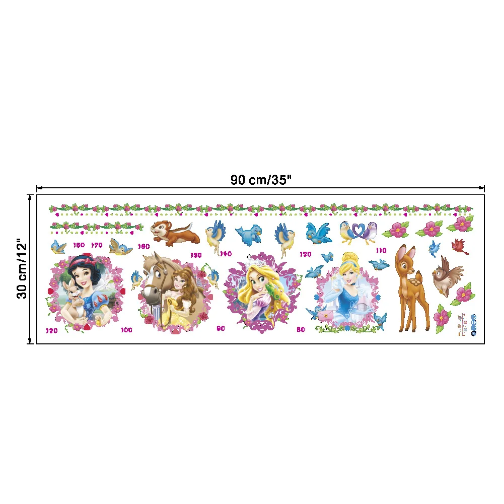 

Disney Princess Height Ruler Wall Sticker Printed Disney Princess Kids Mural Children Wall Paper Home Decoration DIY Home Decor