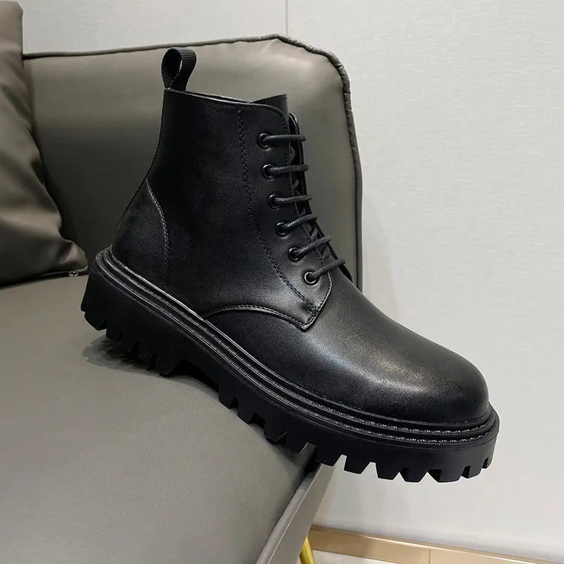 

Winter Comfortable Round Head Snow Boots Safety Shoes For Men Knight High Quality Luxurious Thick Bottom Handmade Motocycle