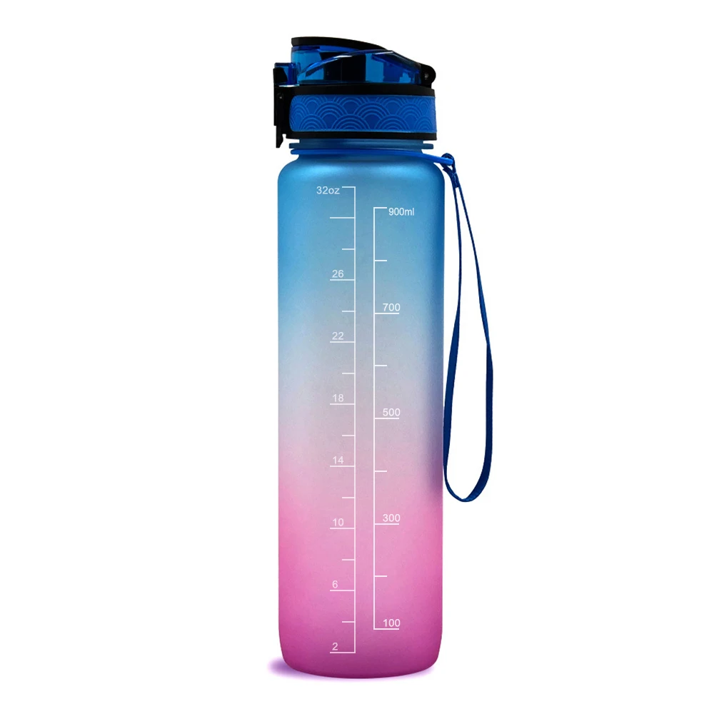 

1L Sports Water Bottle with Time Marker BPA Free & Leak proof Portable Reusable Drinking Kettle Fitness Sport Water Jug