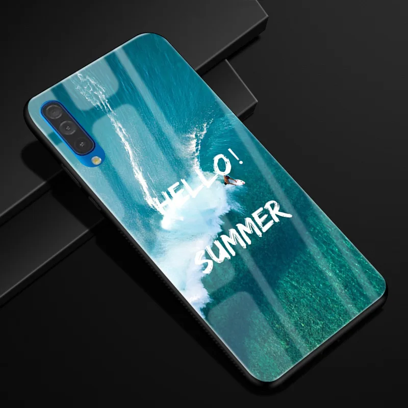 Для samsung Galaxy A50 чехол PC Пластиковый стеклянный чехол для телефона черный ТПУ бампер чехол для samsung Galaxy A50 A 50 A505F A505 чехол - Цвет: 39