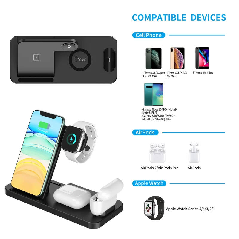 expunkn qi fast wireless charger stand 4 in 1 15w carregador sem fiocargador inalambrico foldable for iphone apple watch airpods free global shipping