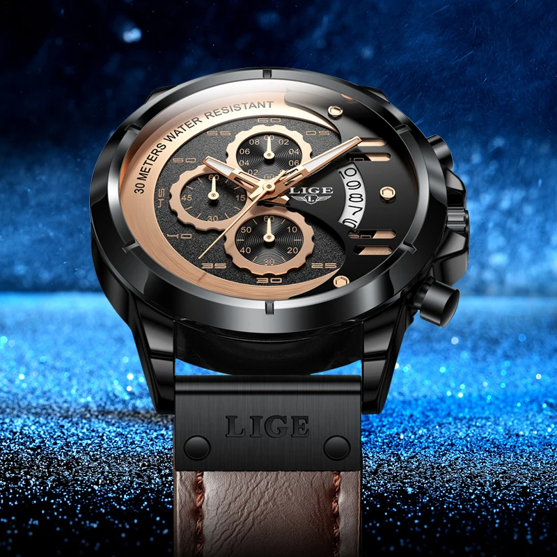 

2021 LIGE повседневные спортивные часы для мужчин Лидирующий бренд Роскошные военные кожаные Наручные часы Мужские часы с хронографом Reloj Hombre