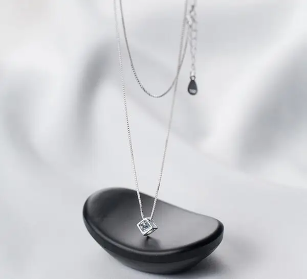 

Small 5MM Tinny Authentic 100% REAL. 925 Sterling Silver FINE Jewelry Crystal Geometric Cubes Chokers Necklace pendant GTLx1796