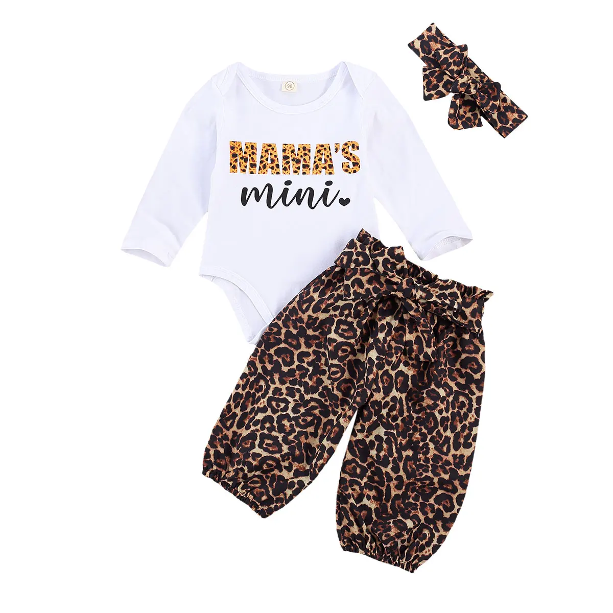 

Комплект детской одежды с леопардовым принтом, Топ с длинным рукавом для маленьких девочек + брюки на подтяжках + повязка на голову для весны...