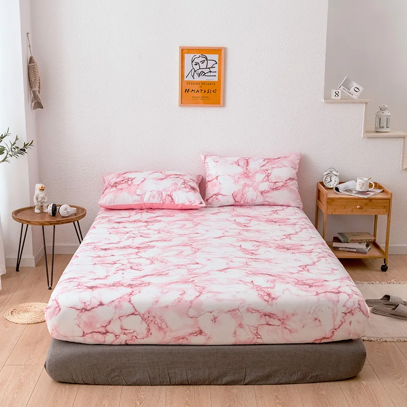 Elastic Fitted Sheet Deep Pockets Up To 14 Inches Marble Printed Brushed Microfiber Mattress Covers Set 5 Size 6 Colors |