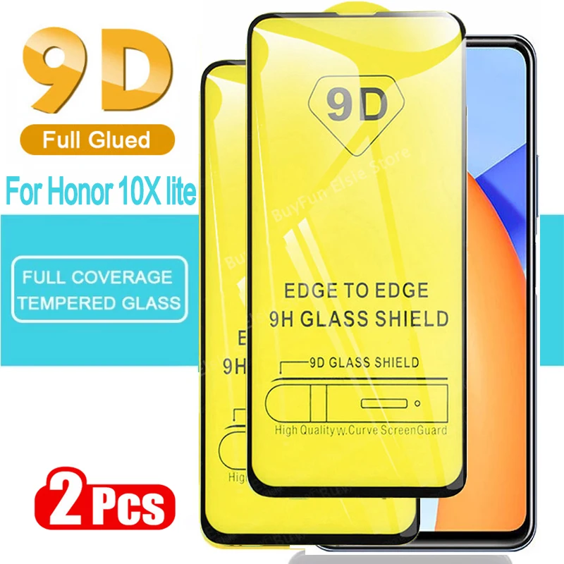 

Закаленное стекло 9D для Huawei Honor 10X Lite, полное Приклеивание, стеклянная защита для экрана Honor 10X Light, 2 шт.