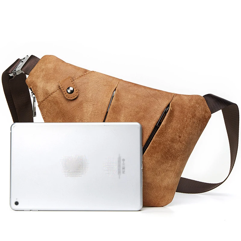 Мужская кожаная нагрудная сумка большого размера модная повседневная для