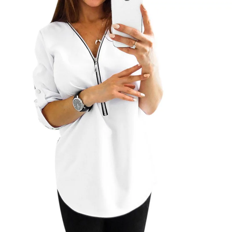 Новые осенние модные женские футболки сексуальные повседневные с v образным