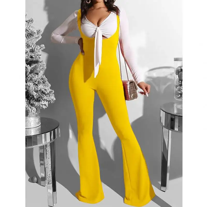 

Genayooa Office Lady Sexy Two Piece Set Top And Pants Floor-length Flared Trousers V-neck Crop Tops 2 Piece Set Women Tracksuit