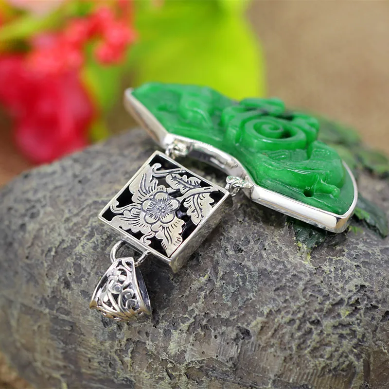 Изысканное зеленое Нефритовое ожерелье для женщин 100% Стерлинговое Серебро 925