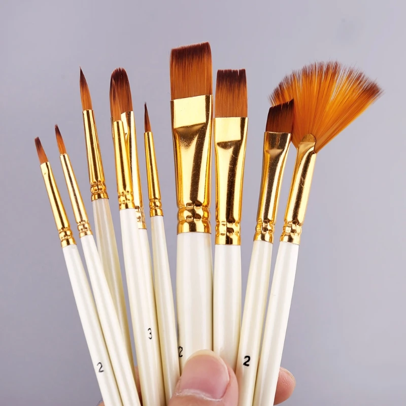 

10pcs Nylon Hair Wooden Handle Watercolor Paint Brush Pen Oil Acrylic Painting U4LD
