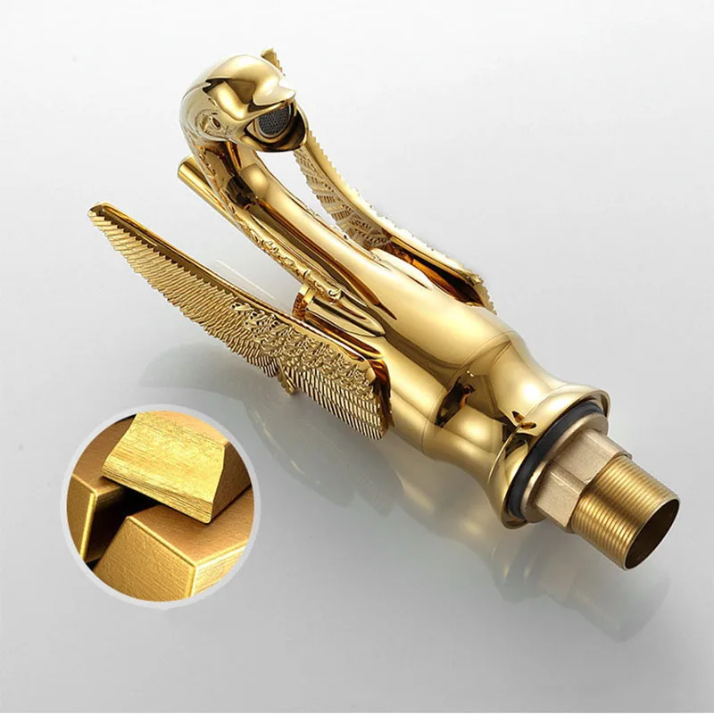 Золотой белый латунный Смеситель для раковины с лебедем горячей и холодной ручка