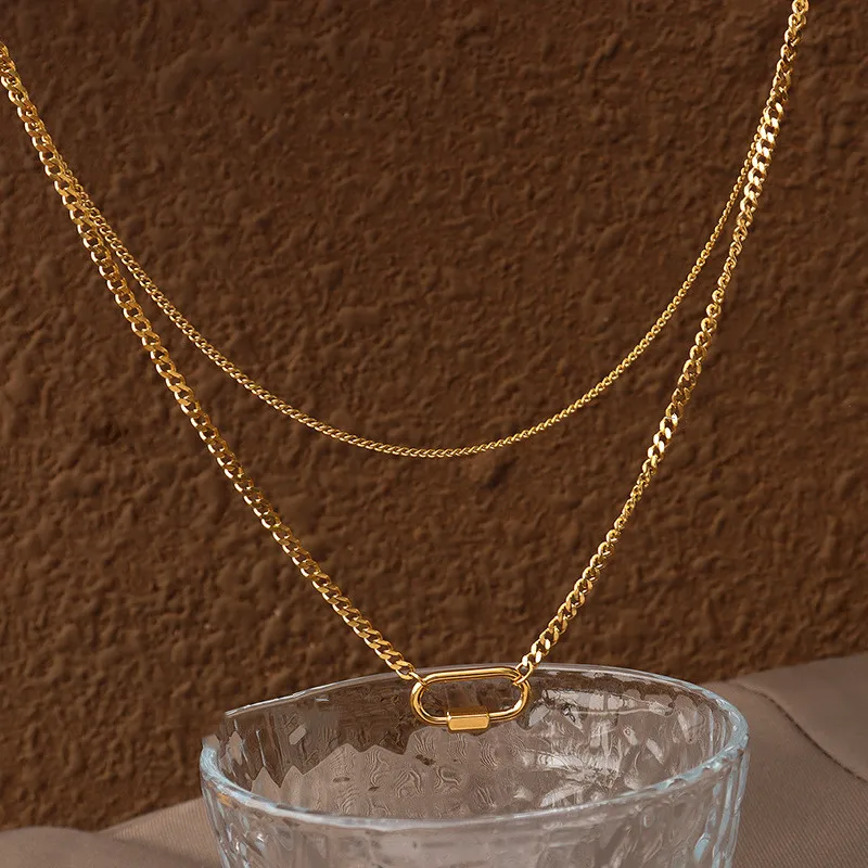 

SODROV Stainless Steel Jewelry Special Ellipse Buckle With Geometric Abnormity Double Clavicle Chain BSP961