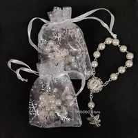 12pc imitation pearl bead communion baby shower gifts baptism rosary bracelets catholic crucifix prayer christening party favors