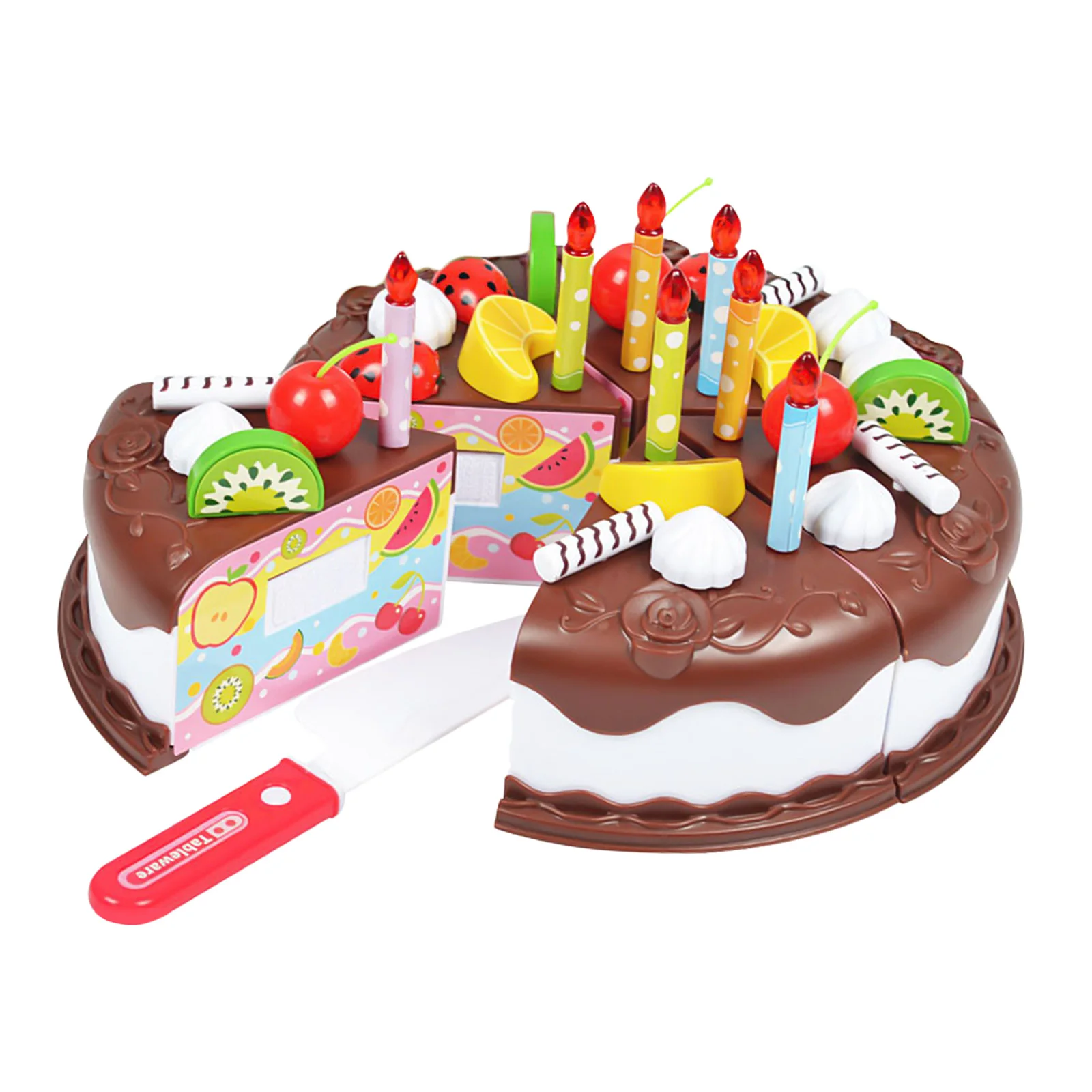 

Pretend Cutting Play Food Kids Toy Set , Birthday Cake with Candle, Knife,