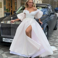 boho sweetheart wedding dress a line lace bride dresses straps side split gown 2022 floor length robe de mariee custom made