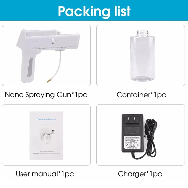 

The Tenth Generation 2M Spray Distance 350ML Wireless Electric Sanitizer Sprayer Disinfectant Blue Light Nano Steam Spray Gun