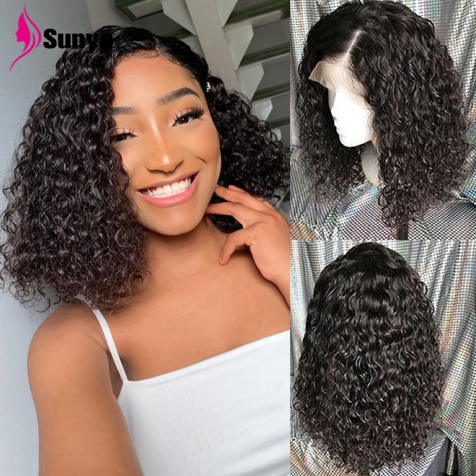 

Парик Deep Wave Bob 13x4, парик на сетке спереди, бразильские человеческие волосы Remy, волосы естественного цвета, Shaort Bob для черных женщин