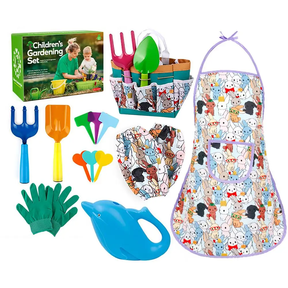 

17pcs Kids Gardening Tools Set Colorful Fun Children Garden Tools Watering Can Gloves Shovel Rake Trowel Apron Spraye Garden