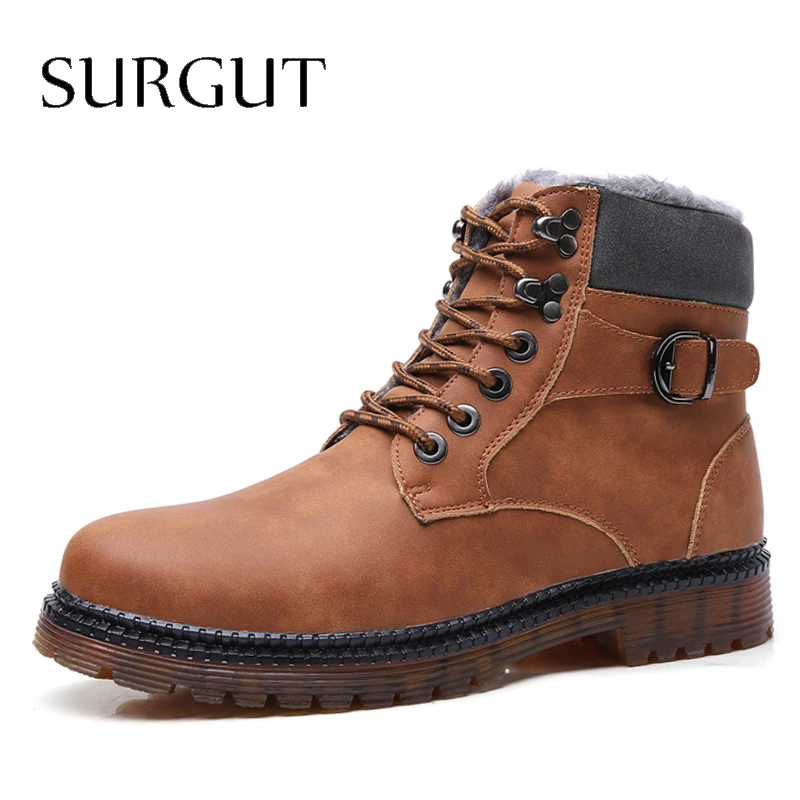 

SURGUT Men's Winter Snow Boots Fur Ankle Boots Men Casual Shoes High Quality Plush Men Outdoor Fashion Work Shoes Plus Size 47