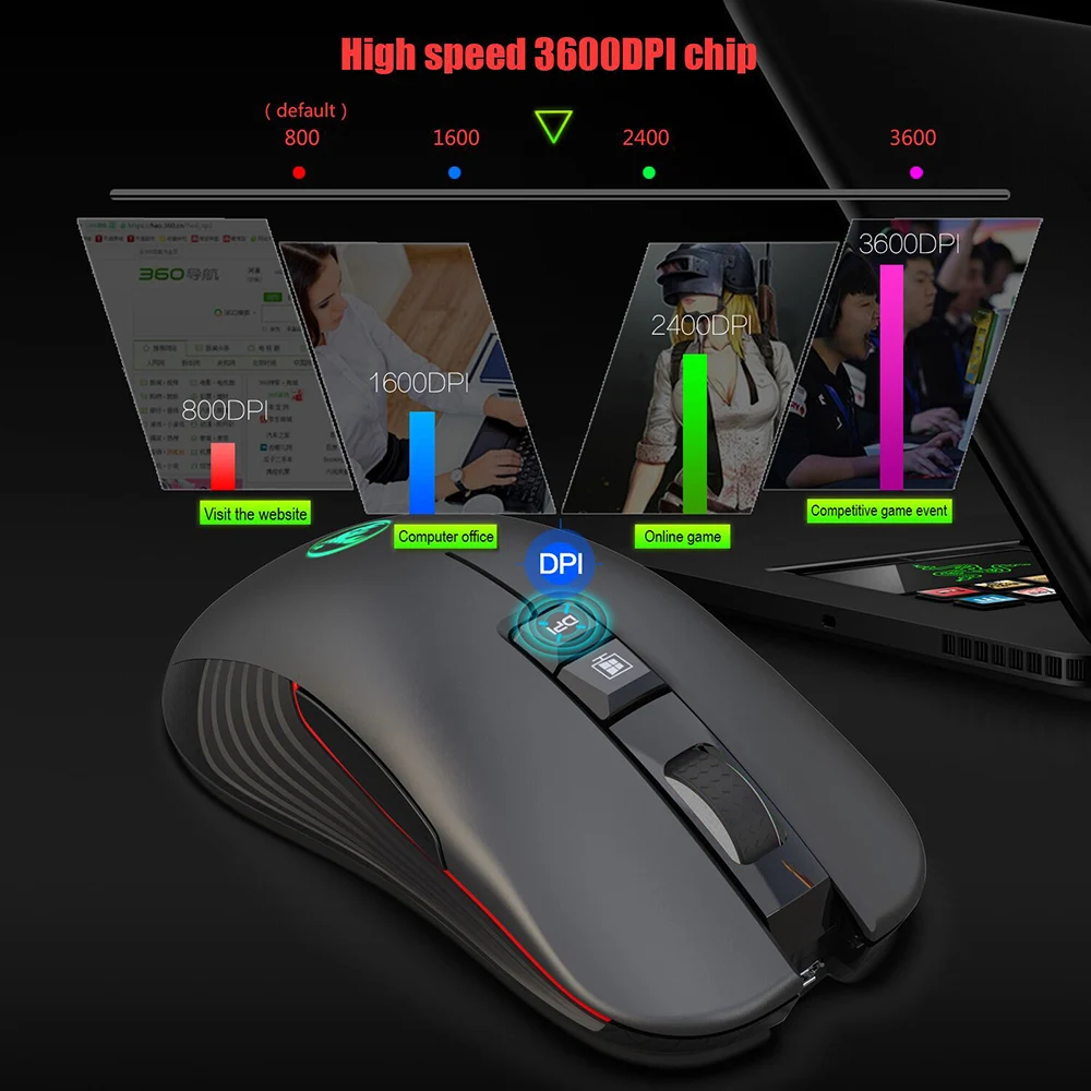 VicTsing 2 4G USB аккумуляторная игровая мышь 3600DPI 4 уровня регулировки DPI 8 кнопок