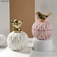 gold plated animal ceramic storage box household jewelry necklace ring box small objects candy jar storage container home decor