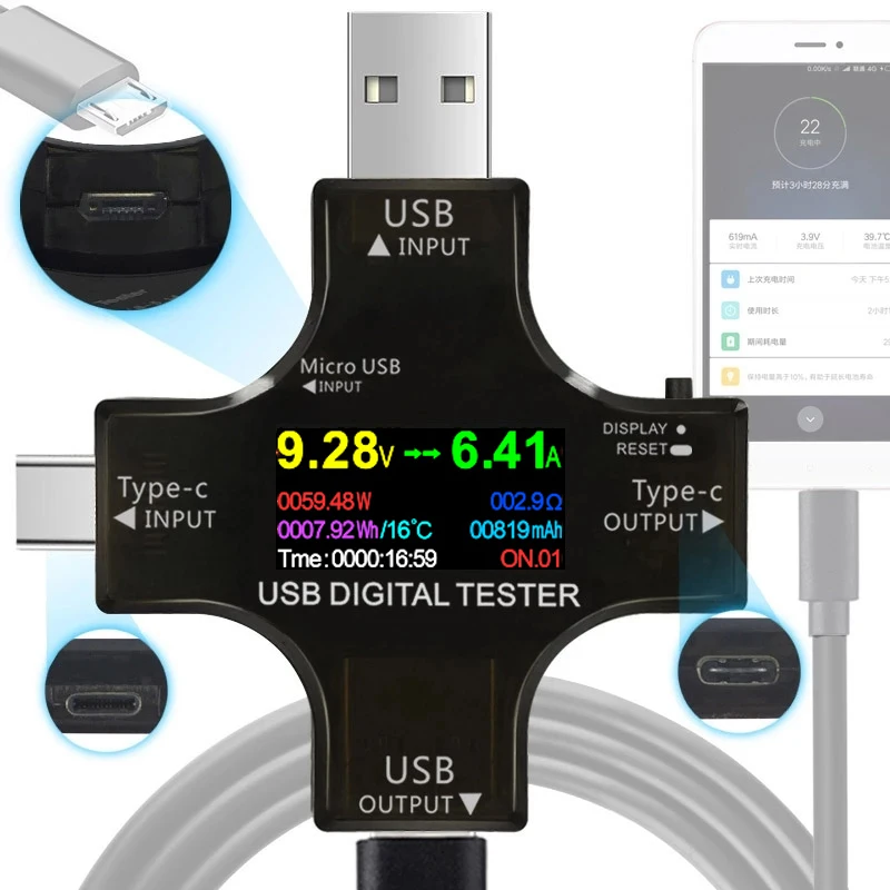 USB Тестер DC Цифровой вольтметр напряжение ток 12 в 1 Type-C PD метр амперметр детектор