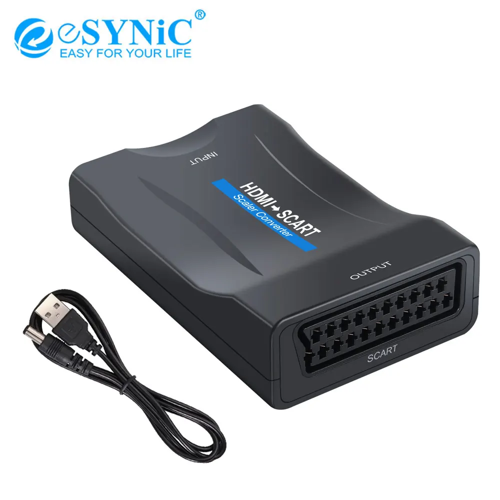 

eSYNiC HDMI-compatible To SCART Converter Composite Video HD Stereo Audio HDMI-compatible In SCART Out Adapter For SKY HD DVD