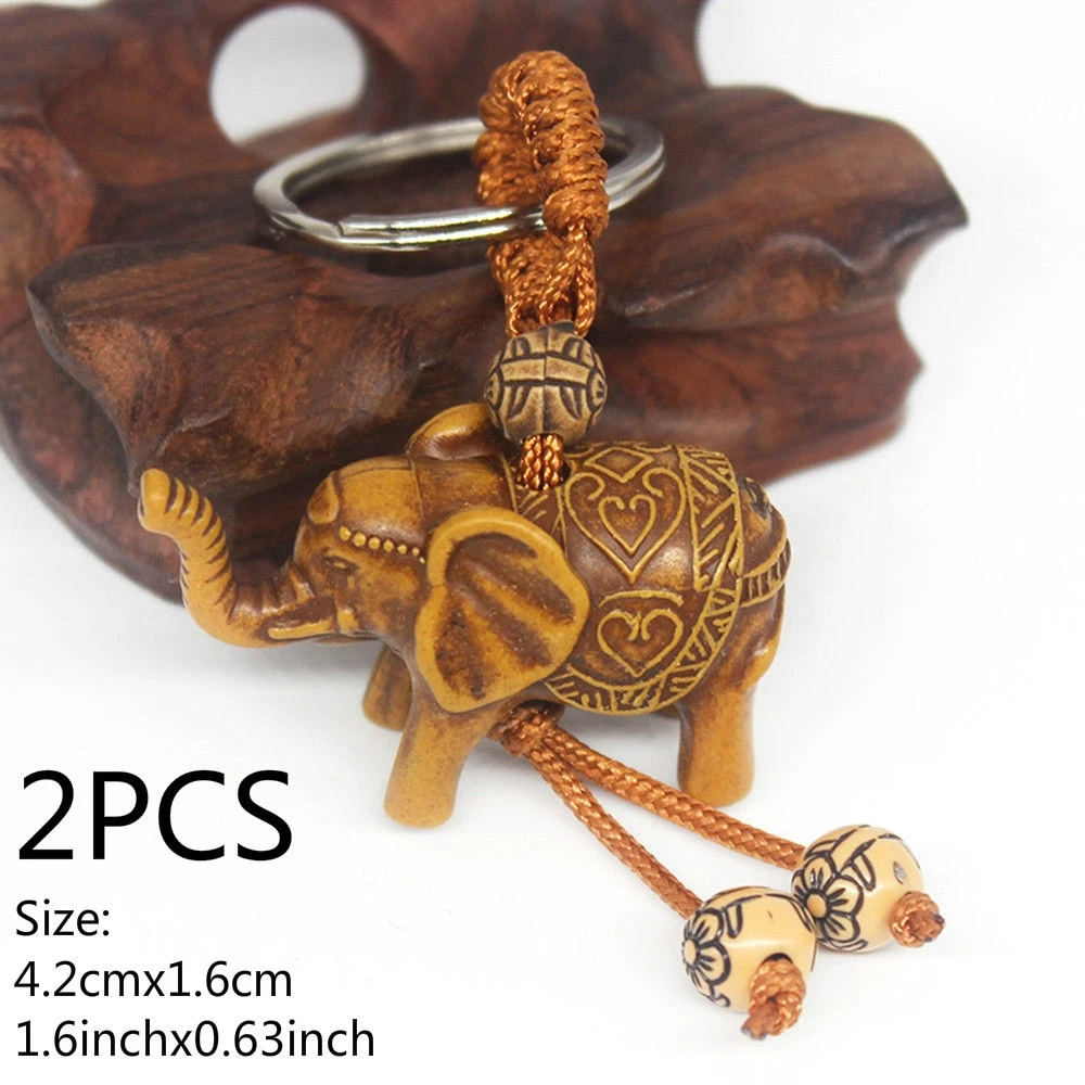 

2Pcs 3D Elephant Lucky Carving Pendant Keychain Key Ring Chain Decor Gift
