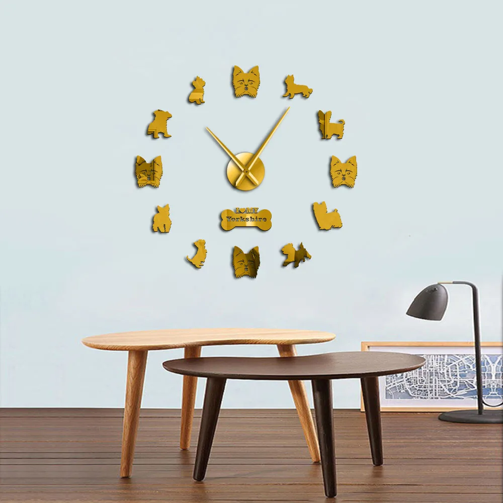 Настенные часы для йоркширского терьера с зеркальными наклейками сделай сам