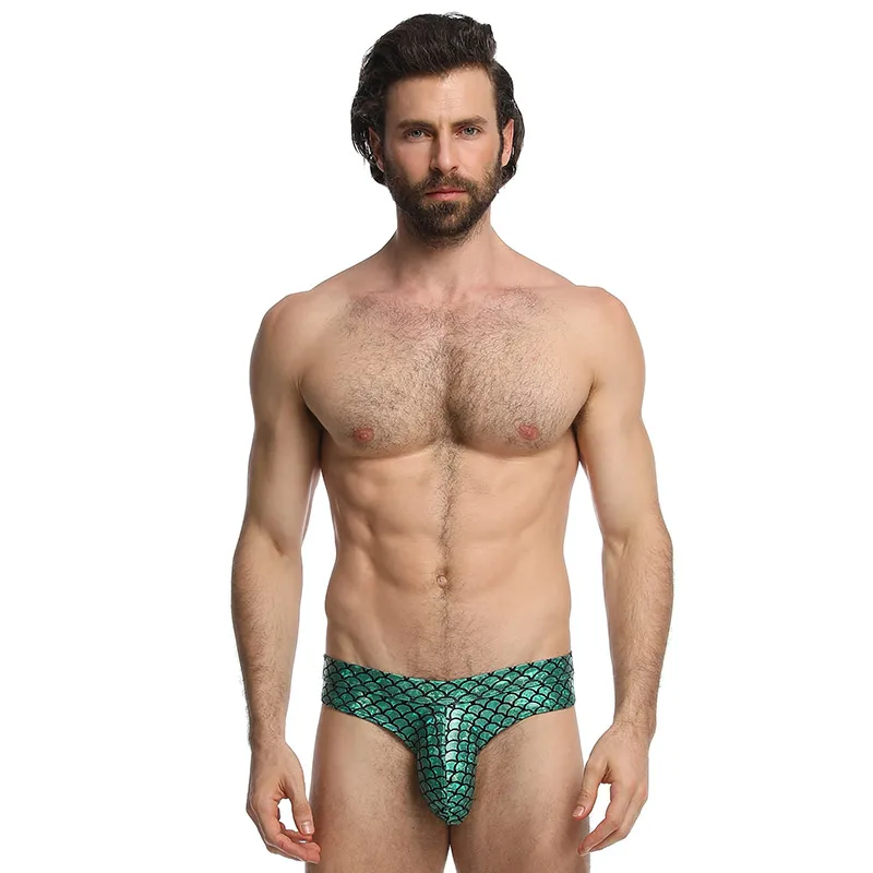 Pinkysenson Для мужчин нижнее белье трусы рыбы кожа шорты c выпуклой частью для мужские