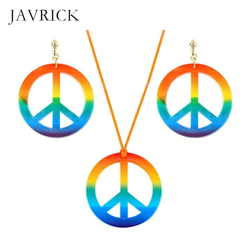 Женский комплект украшений в стиле 60 х годов радужный знак мира подвеска