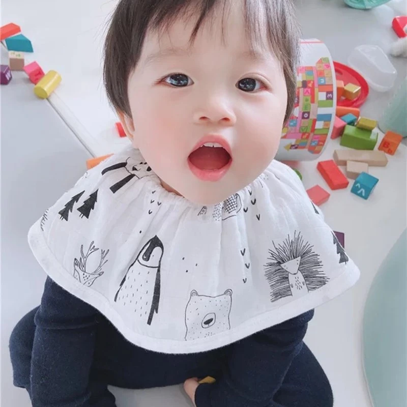 

Cotton Baby Saliva Towel Toddler Boy Girl Drooling Bibs Newborn Round Smock Burp Cloths 360 Degree Rotating Baby Feeding Apron
